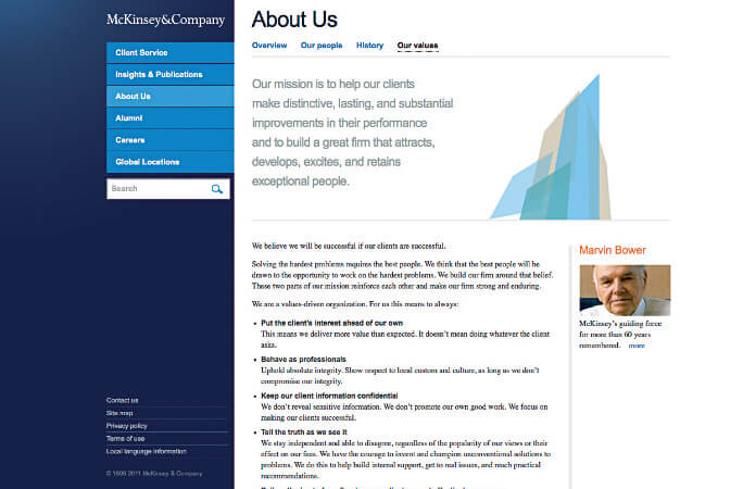 McKinsey spells out its values on corporate site