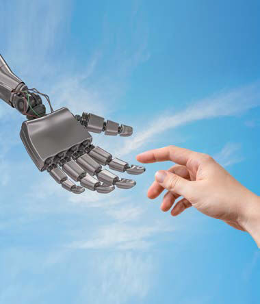 A human hand reaching out to a robot hand